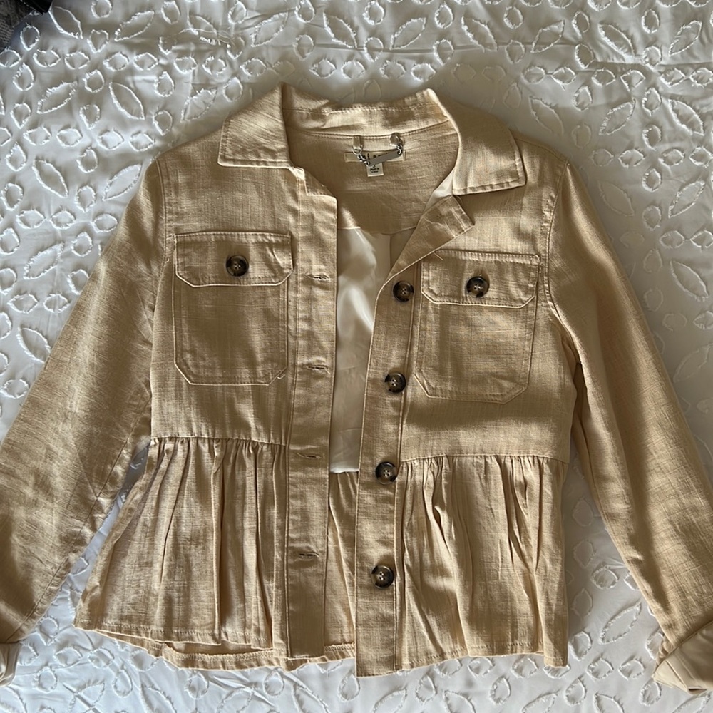 Miami Linen Peplum Button Blazer Small